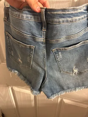 Vervet Blue Distressed Asymmetric Button Fly Denim Shorts Size M thumbnail 10