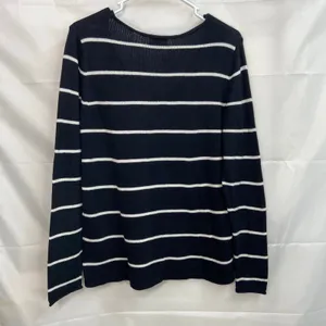 Old‎ Navy women's black white striped v-neck knit cotton blend sweater casual L thumbnail 5