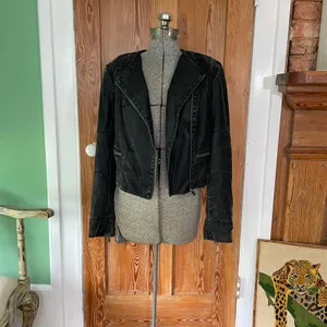Blanc Noir BNCI Faux Leather Asymmetrical Zip Sleeve Moto Jacket Sz L 💚🎀 thumbnail 12