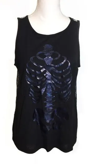 Claire's NWT Skeleton Spiderweb Mesh Sheer Tank Top Goth thumbnail 1