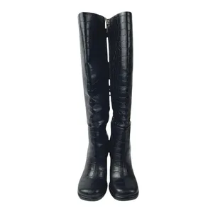 Circus by Sam Edelman Black Croc Leather Zip Up Heeled Knee High Boots Size 5.5 thumbnail 2