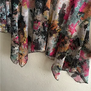 Dor Dor Couture Multicolor Abstract Sheer Mesh Hankerchief Hem Long Bell SleeveM thumbnail 7