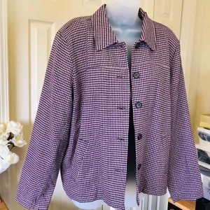 Vintage Purple checkered plaid gingham houndstooth button-up blazer jacket preppy old money retro jacket #coquette #twee Size L, measurements in pics thumbnail 1