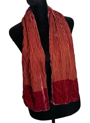 Elaine Gold Burnout Crushed Velvet Scarf Silk Blend Striped Whimsigoth 49" NEW thumbnail 1