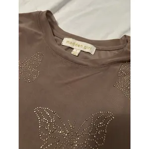 Madden Girl Brown Rhinestone Butterfly Mesh Top Small Y2K Fairy Grunge Sheer Tee thumbnail 3