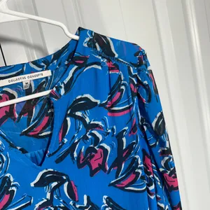 Collective Concepts Dress Medium Blue Floral V-Neck Tie Boho Garden Party thumbnail 5