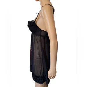 Passionata Black Romantic Feminine Ruffle Sheer Mesh Lingerie Mini Slip Dress thumbnail 4