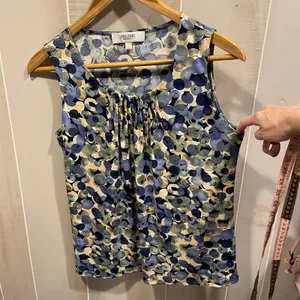 Cute slinky 90s Jones New York pleated collar water drops pebble sleeveless top thumbnail 7