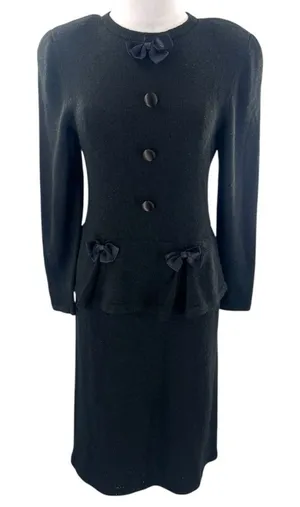 Vintage Adolfo for Montalfis black bow dress‎ wool blend thumbnail 1