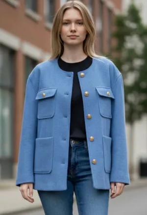 Rachel Zoe blue button front coat jacket size M thumbnail 1