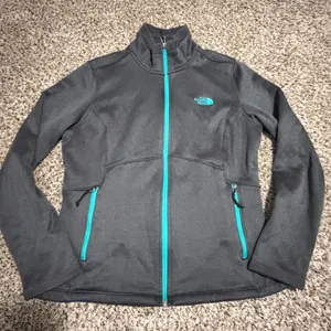 The North Face Womens L Grey Teal Full Zip Fleece Lined Jacket Mock Neck Snag thumbnail 1