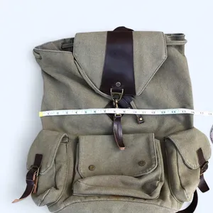 Y2K Vintage Unisex Preppy Academia Khaki Brown canvas l messenger backpack book bag purse cargo pockets. Great for school, university, work. Can fit most books laptops #boho #granola #hippie #adventure #gypsy Measurement in pics thumbnail 4