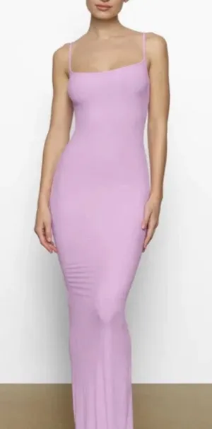 Skims Soft Lounge Long Slip Lilac Sleeveless Bodycon Maxi Dress Size S thumbnail 1