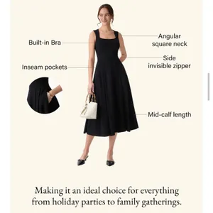 OGL Move Ponte Square Neck Midi Bra Dress with Pockets Black S thumbnail 10