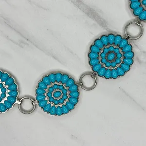 Chunky Blue Studded Concho Silver Chain Belt XS/Small (XS/S) Western Statement ✨ thumbnail 5