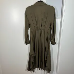 Vince olive green button front‎ tie front asymmetric hemline shirtdress size xs thumbnail 8
