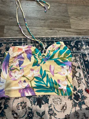 Billabong Floral Halter Crop Top in Yellow, Teal & Purple thumbnail 4