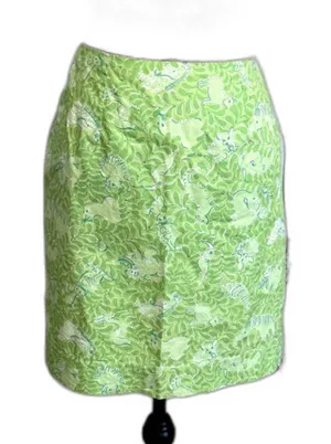 Vintage Lilly Pulitzer Animal Zoo Palm Print Green Size 6 Mini Skirt White Label thumbnail 1