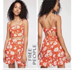 Free people floral summer set, tie back cami top and mini ruffle skirt,XS thumbnail 10