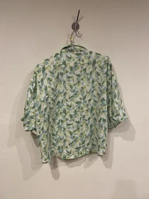 Entro Blouse Womens Large Green Geometric Collared Button Balloon Sleeve Top thumbnail 4