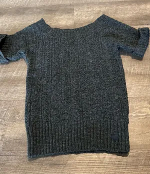 Abercrombie & Fitch Dark Gray Cable Knit Short-Sleeve Sweater thumbnail 1