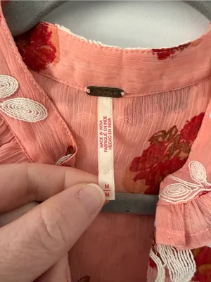 Free People Pink Red Patricia Floral Embroidered Sheer Long Sleeve Boho Blouse M thumbnail 4