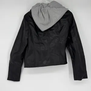 Azalea Wang Black Faux Leather Hooded Moto Biker‎ Jacket BISBONE Size M thumbnail 2