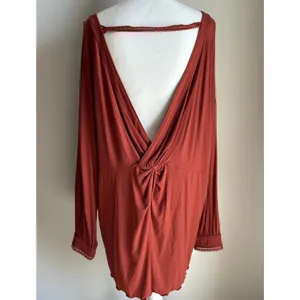 Free People Clay Red Open Back Knot Twisted Soft Ribbed Blouse Size Large thumbnail 4