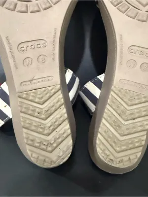 CROCS Leigh Nautical Striped Ankle Strap Wedge Sandals Size 8 thumbnail 8
