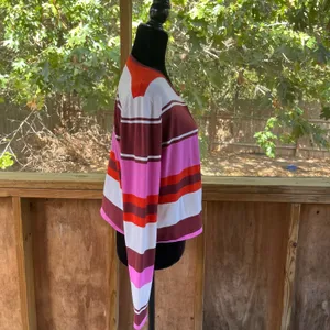 Ann Taylor Women's Pink, Red & White Open Cropped Cardigan Size S thumbnail 2