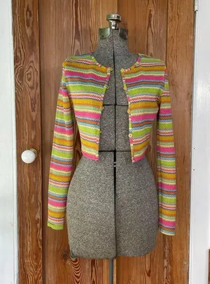 Blue Blush Rainbow Daze Knit Crop Cardigan - Size Medium thumbnail 1