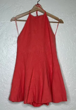 Free People Beach Seashell Sweater Romper Halter Coral Orange Knit Size Medium thumbnail 1