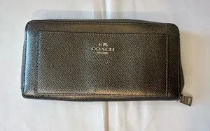 COACH Black Textured Leather Zip Wallet thumbnail 1