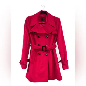 The Limited Red Wool Belted Pea Coat thumbnail 3