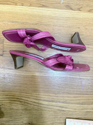 Etienne Aigner Y2K Coquette Barbiecore Bright Pink Leather Slide Open Square Toe Sz 7 US thumbnail 3
