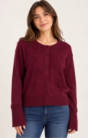 Tailor B. Moss Burgundy Floral Button-Front Cardigan thumbnail 1