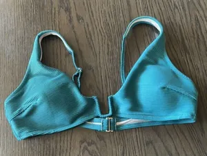 Shade & Shore dark teal green ribbed bikini top, L NWT thumbnail 1