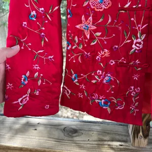 Women's Red Embroidered Asian Satin Jacket Size S thumbnail 3