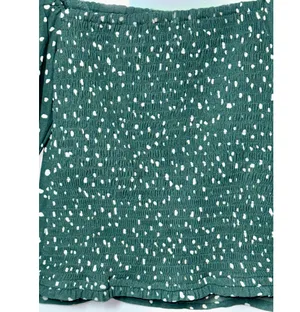 NEW Abercrombie & Fitch Green White Ruffled Smocked Puff Sleeve Blouse Size XXS thumbnail 4