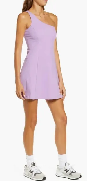 NWT Outdoor Voices SOLD OUT One Shoulder Dress Built in Shorts Lavender Size L thumbnail 4