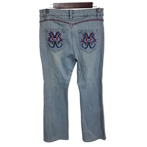 A-Z-I Jeans 6 Blue Denim Jeans Women's Embroidered Beaded‎ Flare Y2K Boho Hippie thumbnail 2