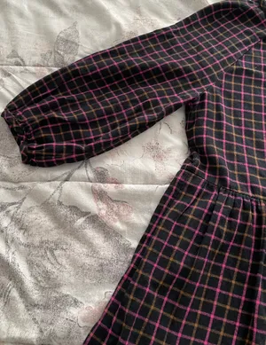 Madewell Plaid Flannel Pink Black Raglan Button Front Shirt Dress with Pockets, size 0 thumbnail 9