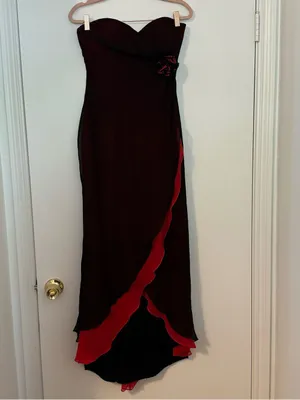 Vintage Cache Black Red Silk Strapless Tulip Hem Floral Beaded Accent Dress Sz10 thumbnail 4
