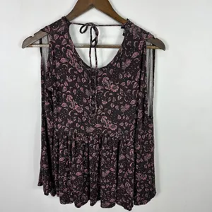 American Eagle Purple Floral Top Womens Small Flare Sleeve Boho Whimsigoth Fairy thumbnail 4