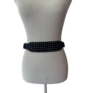 RARE VTG‎ Yves Saint Laurent Designer YSL Black Leather Studded Gem Belt 2816 Sm thumbnail 2