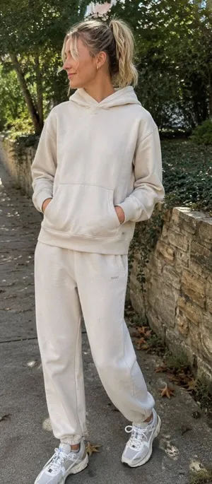 TNA Aritzia Terry Fleece Perfect Fit Hoodie & Mega Fit Joggers Beige Size Small thumbnail 1