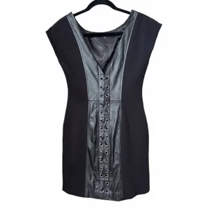Boston Proper Black Leather Ribbon Tie Back Dress Size 6 Vintage Y2K thumbnail 10