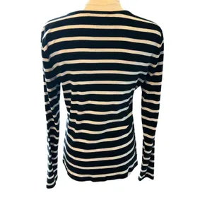 Ralph Lauren black white stripe long sleeve stretch top Large Preppy nautical thumbnail 3