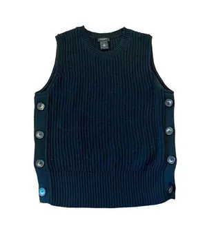 Ann Taylor black ribbed knit button side vest tank medium thumbnail 1