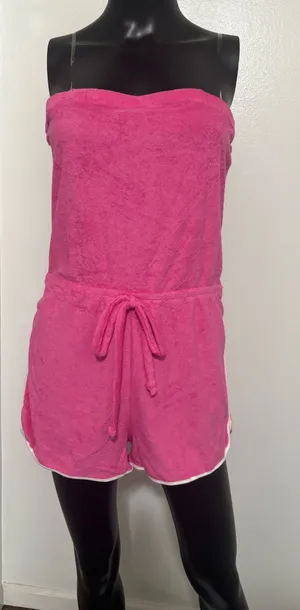 Heart & Hips Strapless Terry cloth romper, and Brite pink thumbnail 1